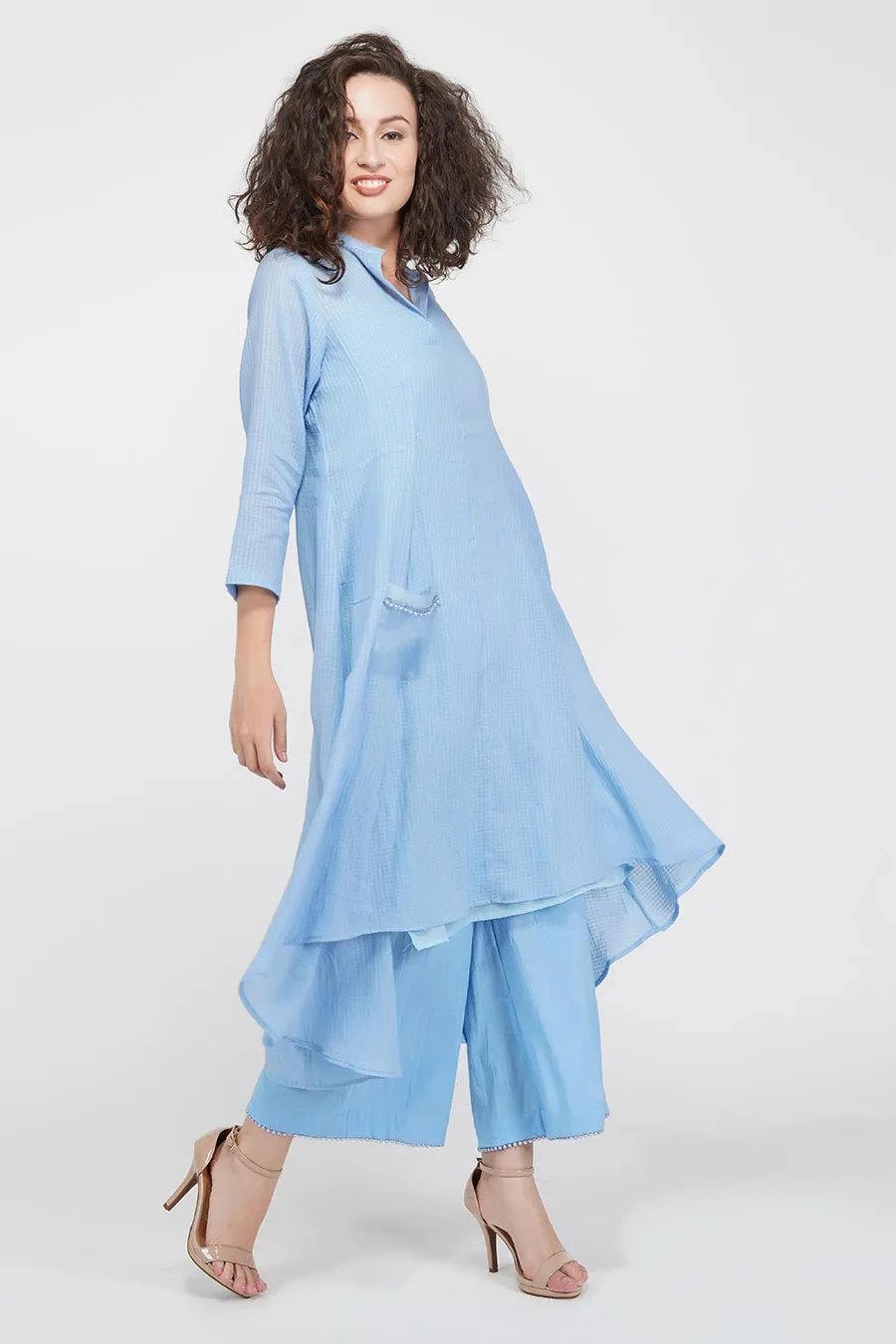 Blue Flared Kurta & Pants Set