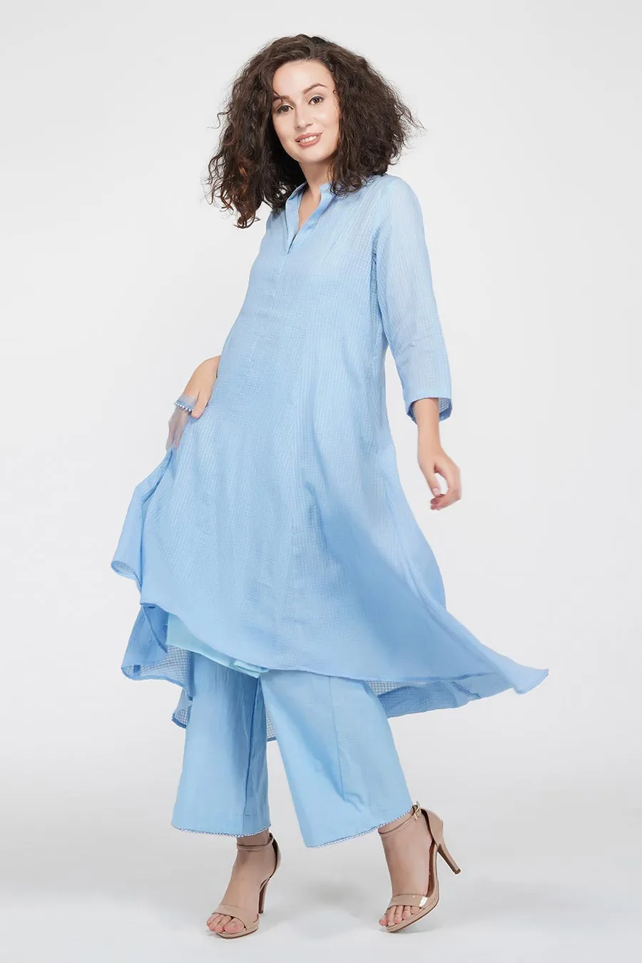 Blue Flared Kurta & Pants Set