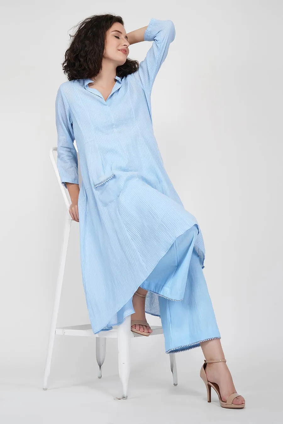 Blue Flared Kurta & Pants Set