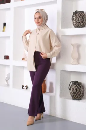 BNG Women Spanish Flare Fabric Pants Purple - Clermont