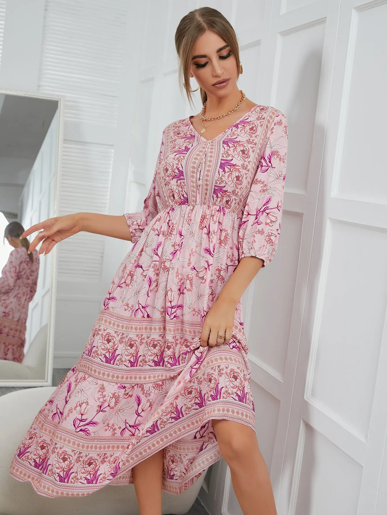 Boho Maxi Dress, Sundress, Lily-Rose in Pink
