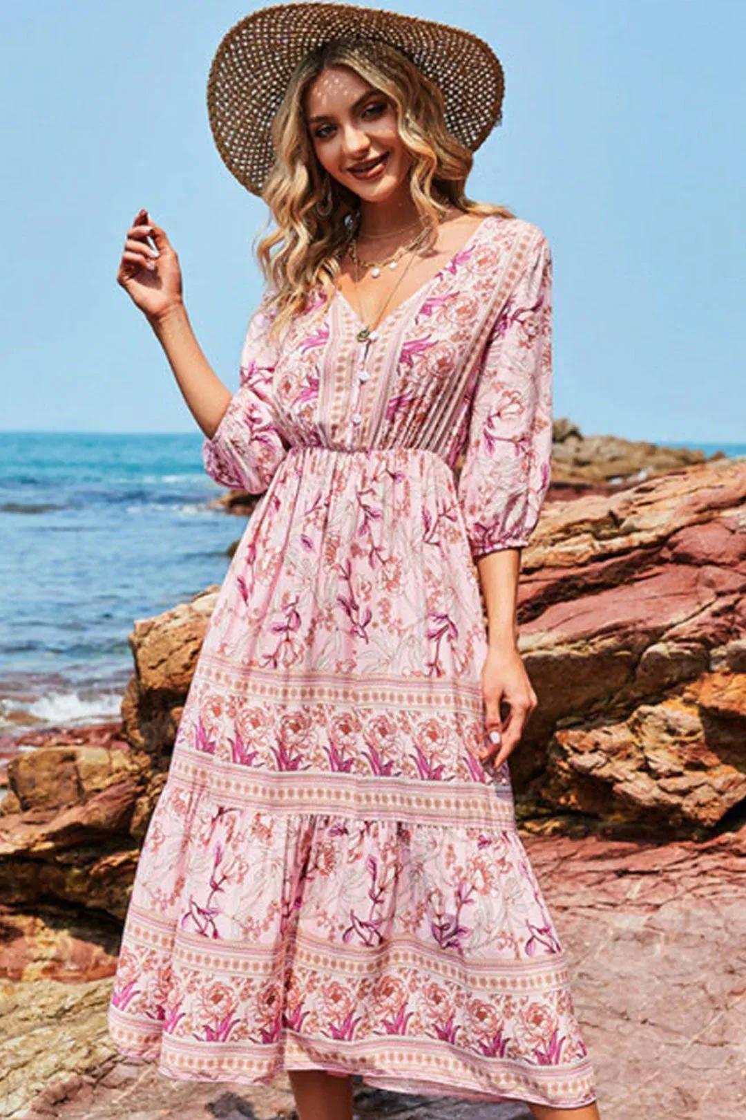Boho Maxi Dress, Sundress, Lily-Rose in Pink