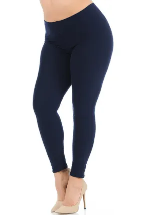 Buttery Soft Plus Size Solid Navy Blue Leggings- Overstock Sale
