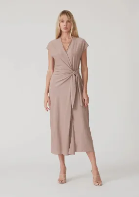 CAP SLEEVE MIDI WRAP DRESS