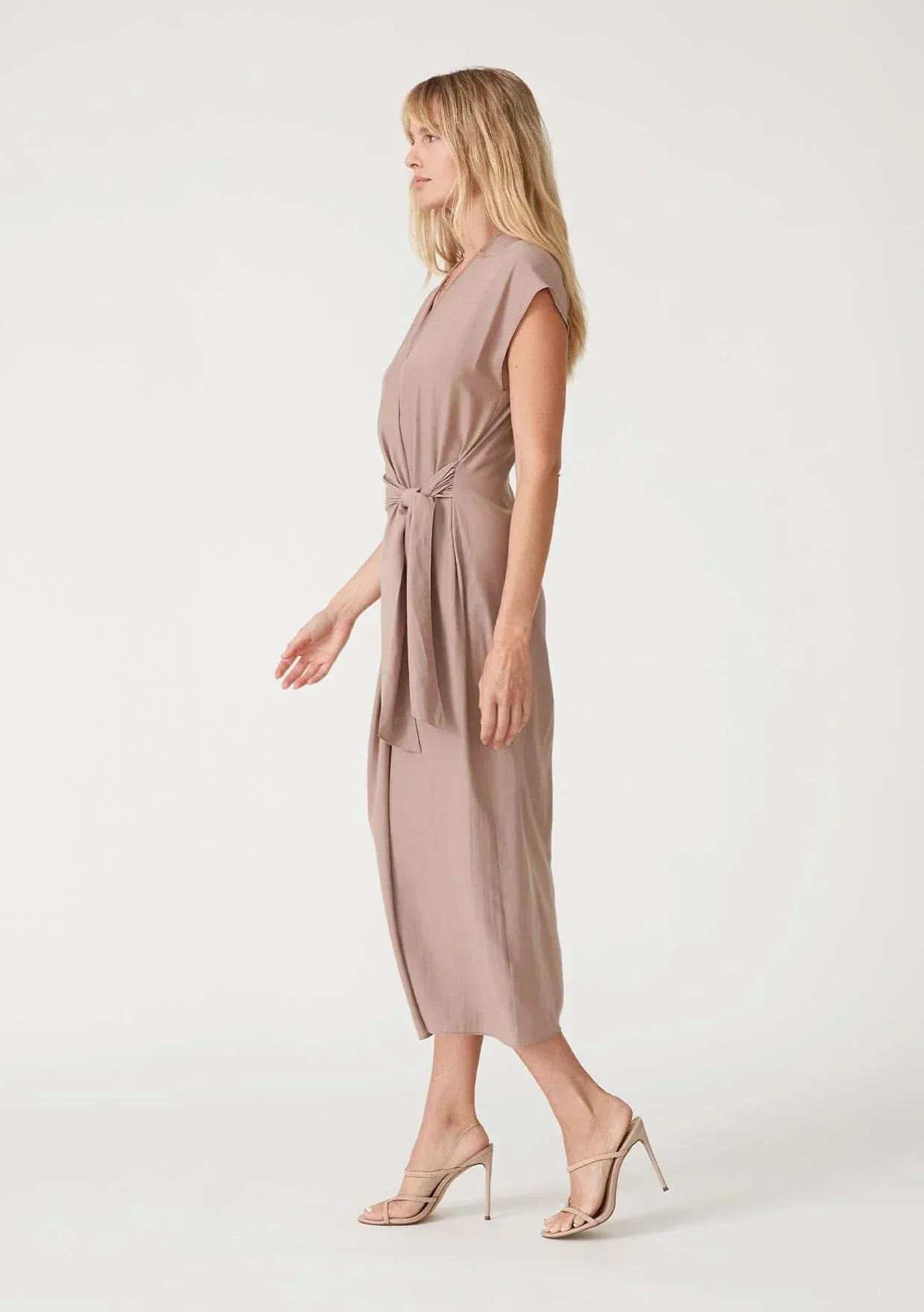 CAP SLEEVE MIDI WRAP DRESS