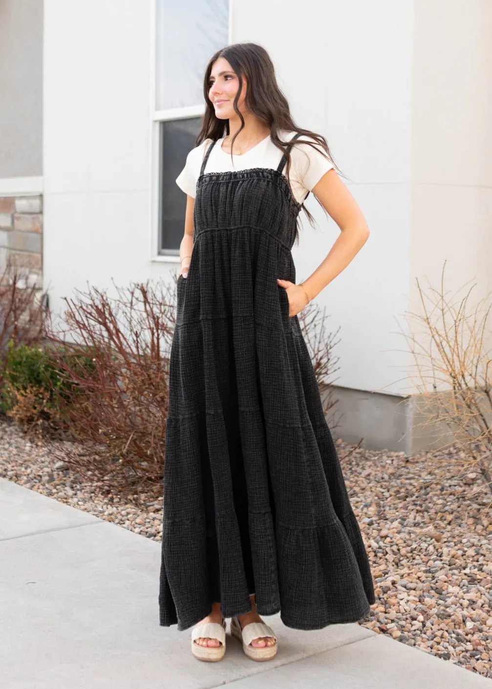 Carissa Black Cotton Overall Dress