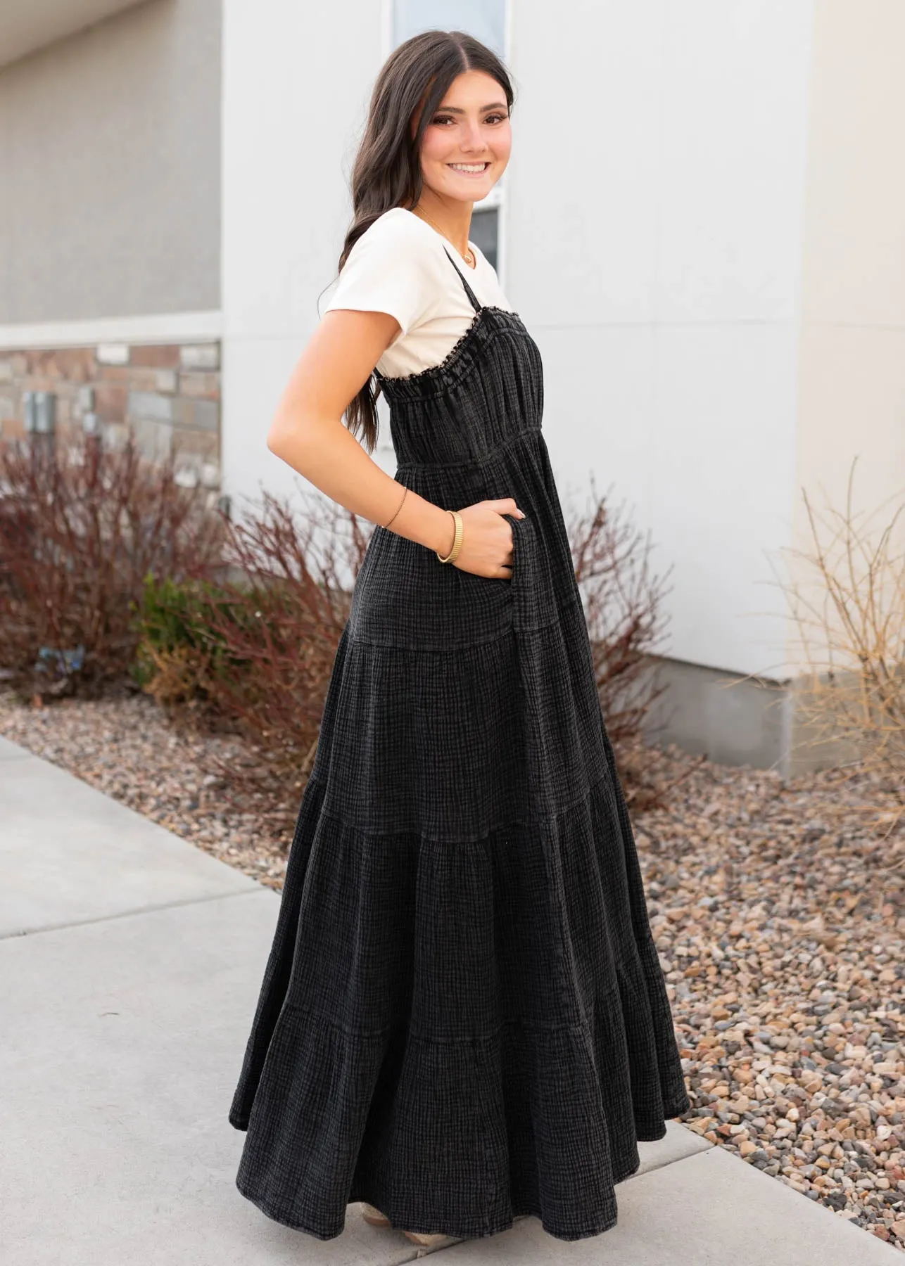 Carissa Black Cotton Overall Dress