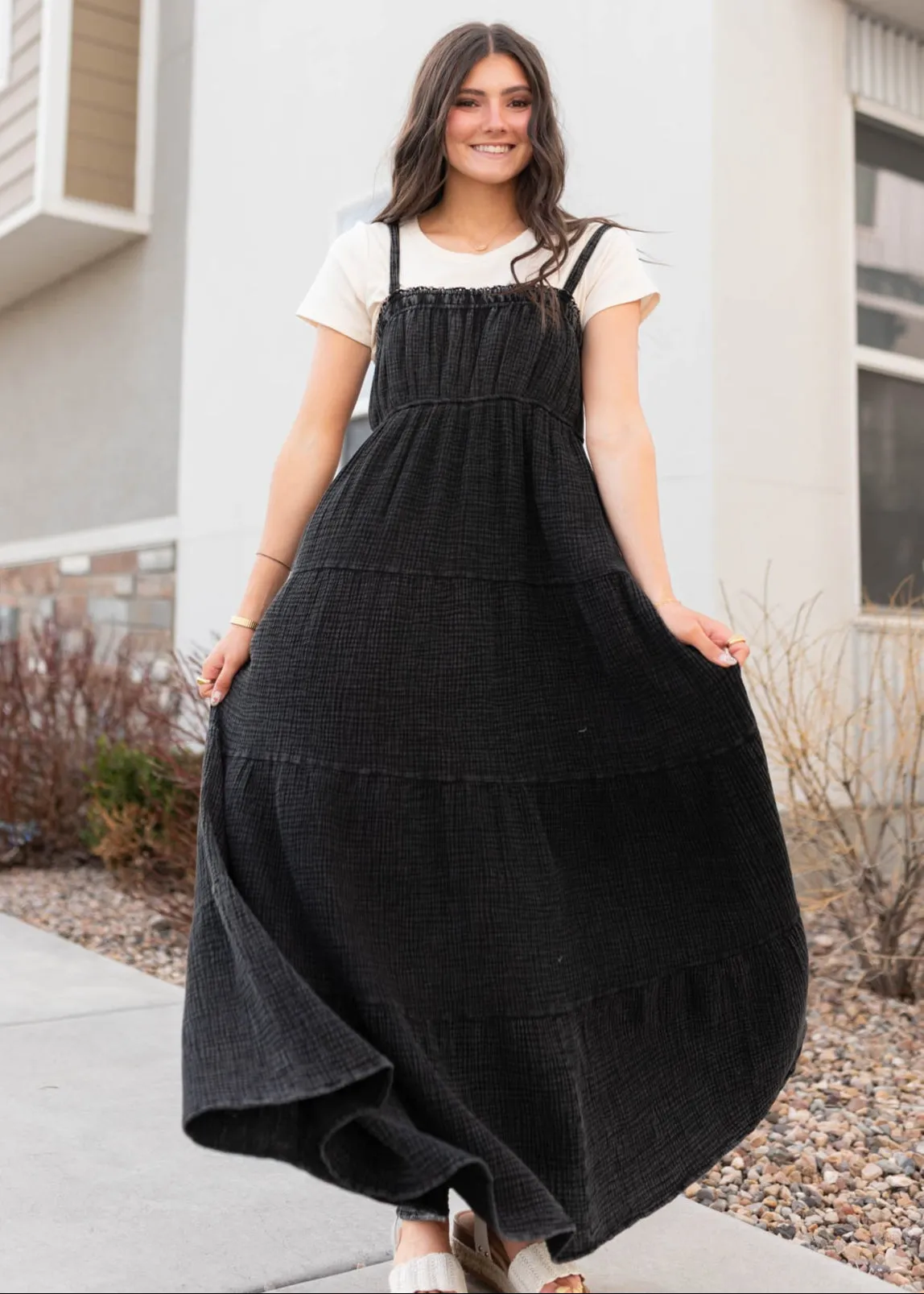 Carissa Black Cotton Overall Dress