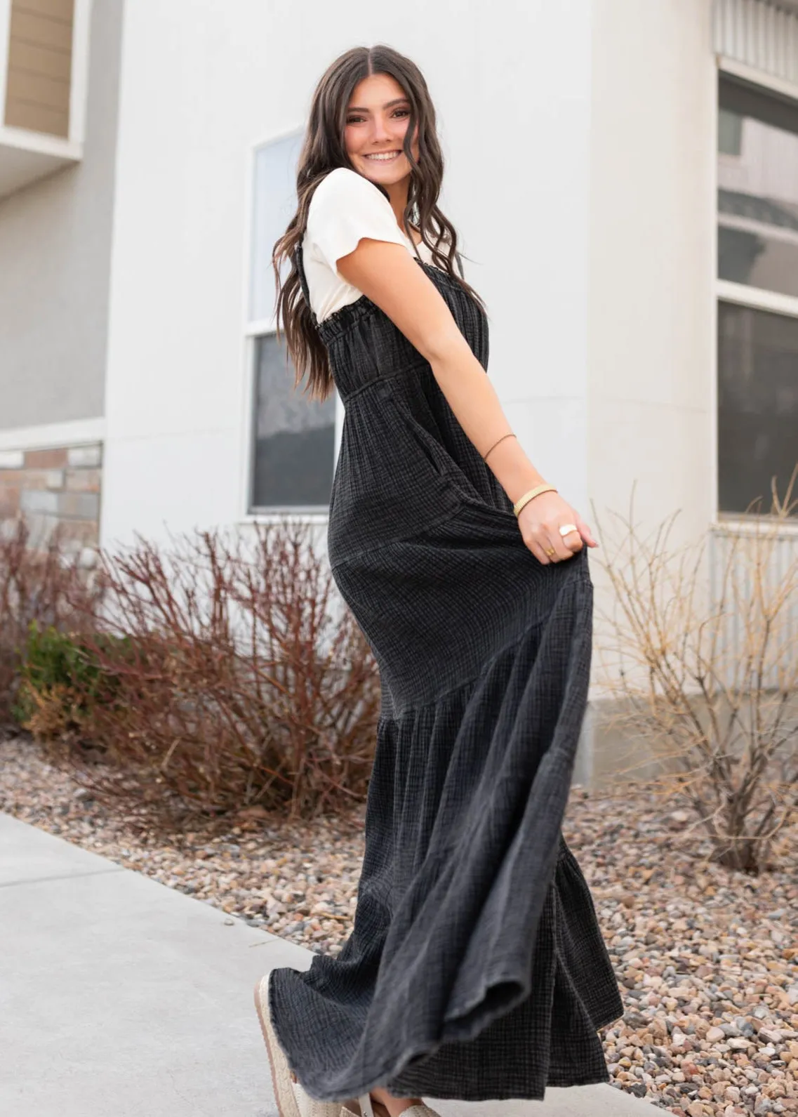 Carissa Black Cotton Overall Dress
