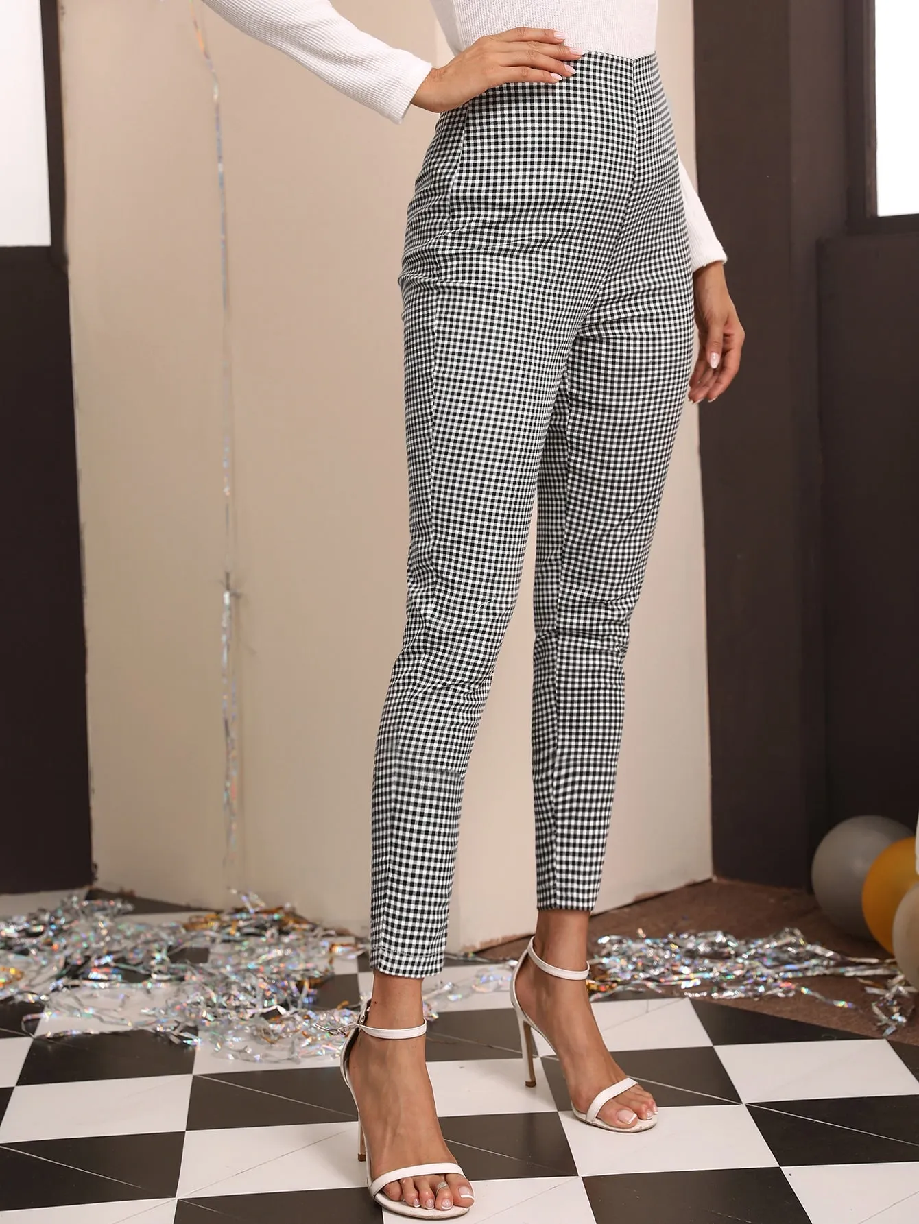Casual Gingham Natural Women Pants