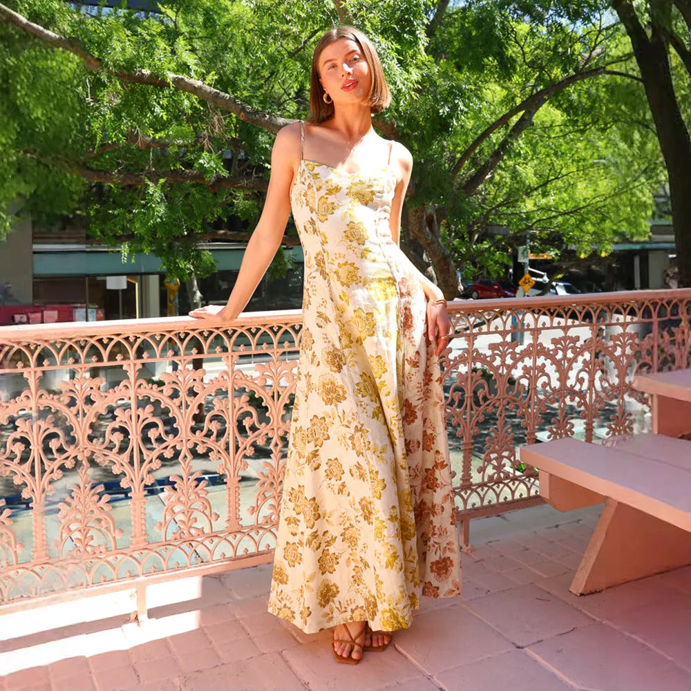 Casual Printed Backless Spaghetti Straps Dress