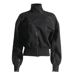 Casual Solid Sweatshirts For Women Turtleneck Long Sleeve Patchwork Zipper Irregular Loose Sweatshirt Female Fashion Style