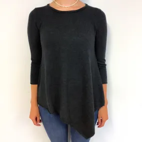 Charcoal Grey Handkerchief Cashmere Crew Neck Jumper Small