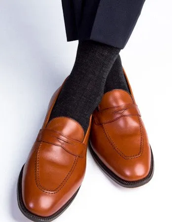 Charcoal Ribbed Fine Merino Wool Linked Toe Mid Calf