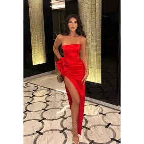Chic & Modern Off-Shoulder Sleeveless Side Slit Evening Party Prom Dress With Flower