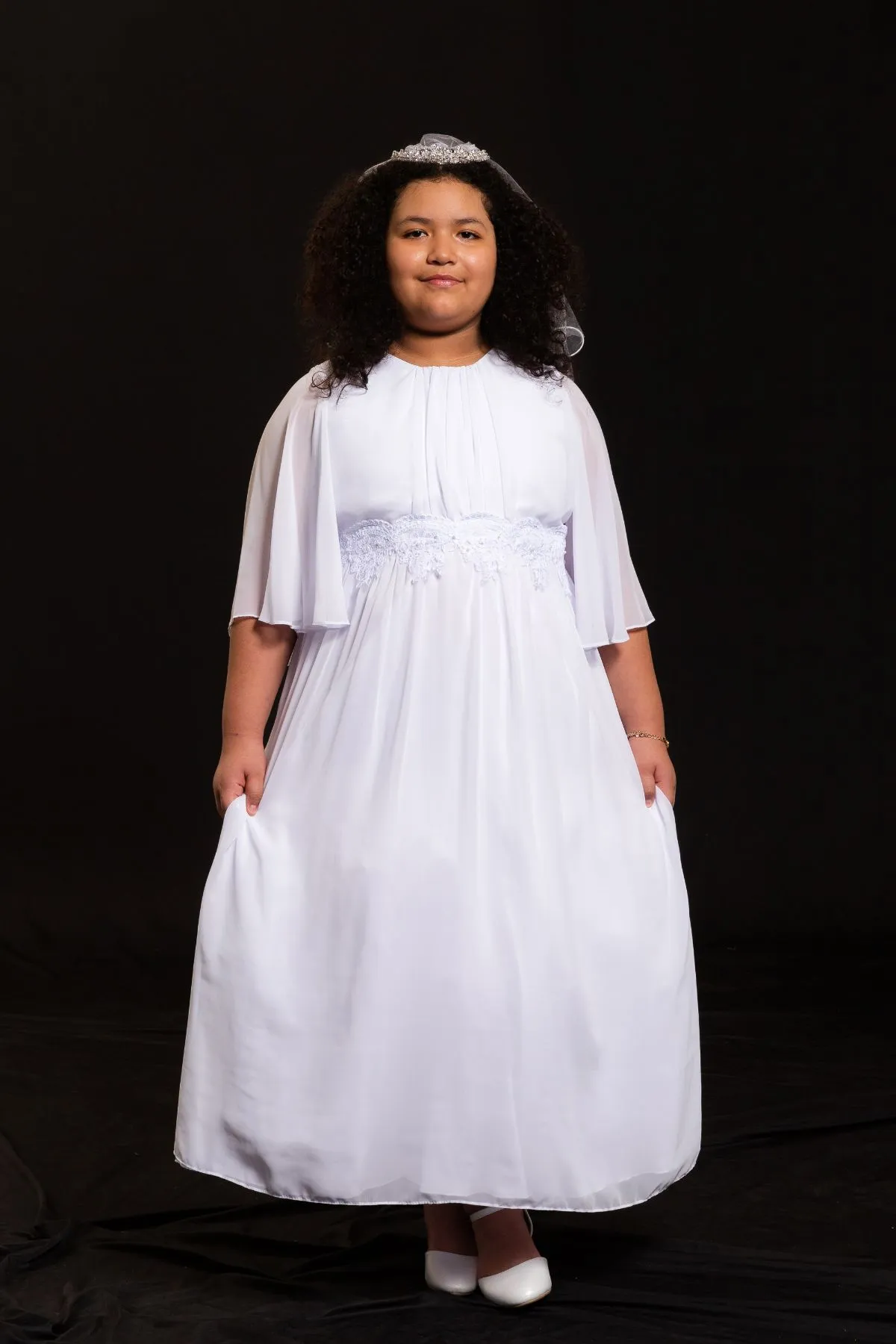 Chiffon Butterfly Sleeve Long Girls Plus Size Dress