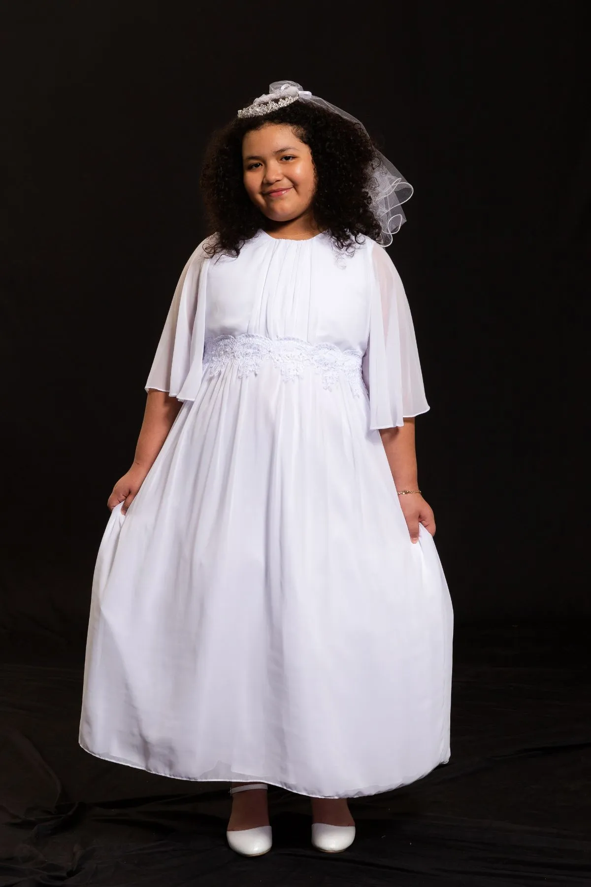 Chiffon Butterfly Sleeve Long Girls Plus Size Dress