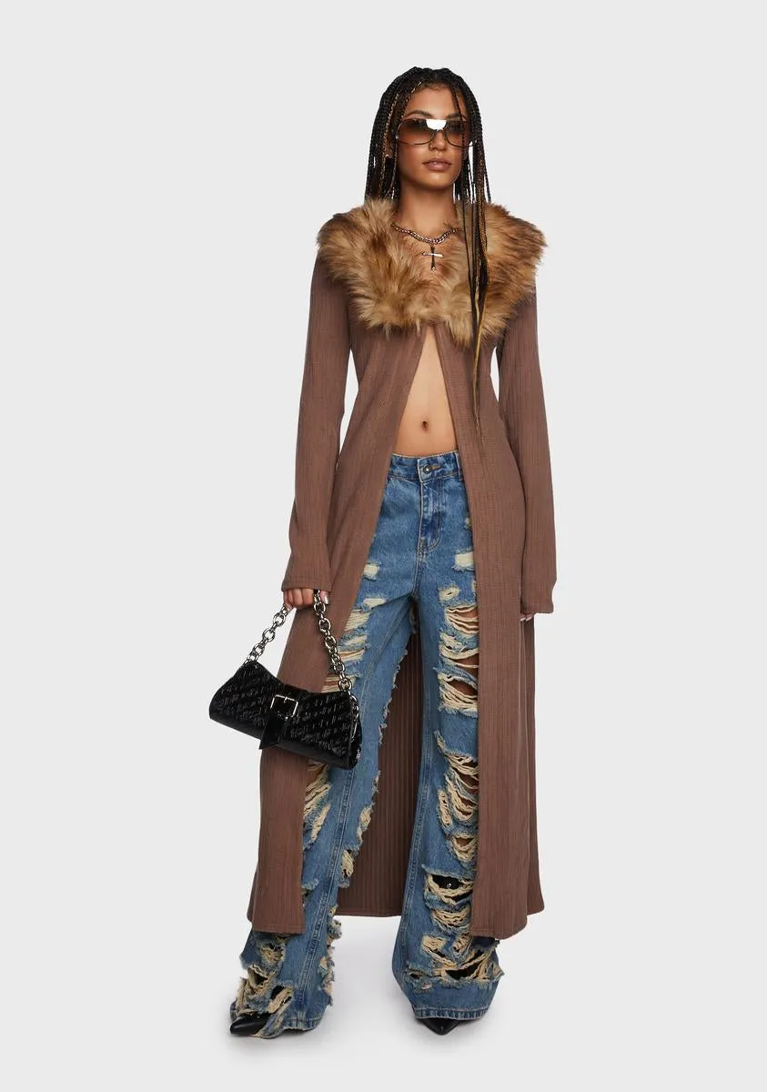 Chocolate Fall Into You Maxi Cardigan