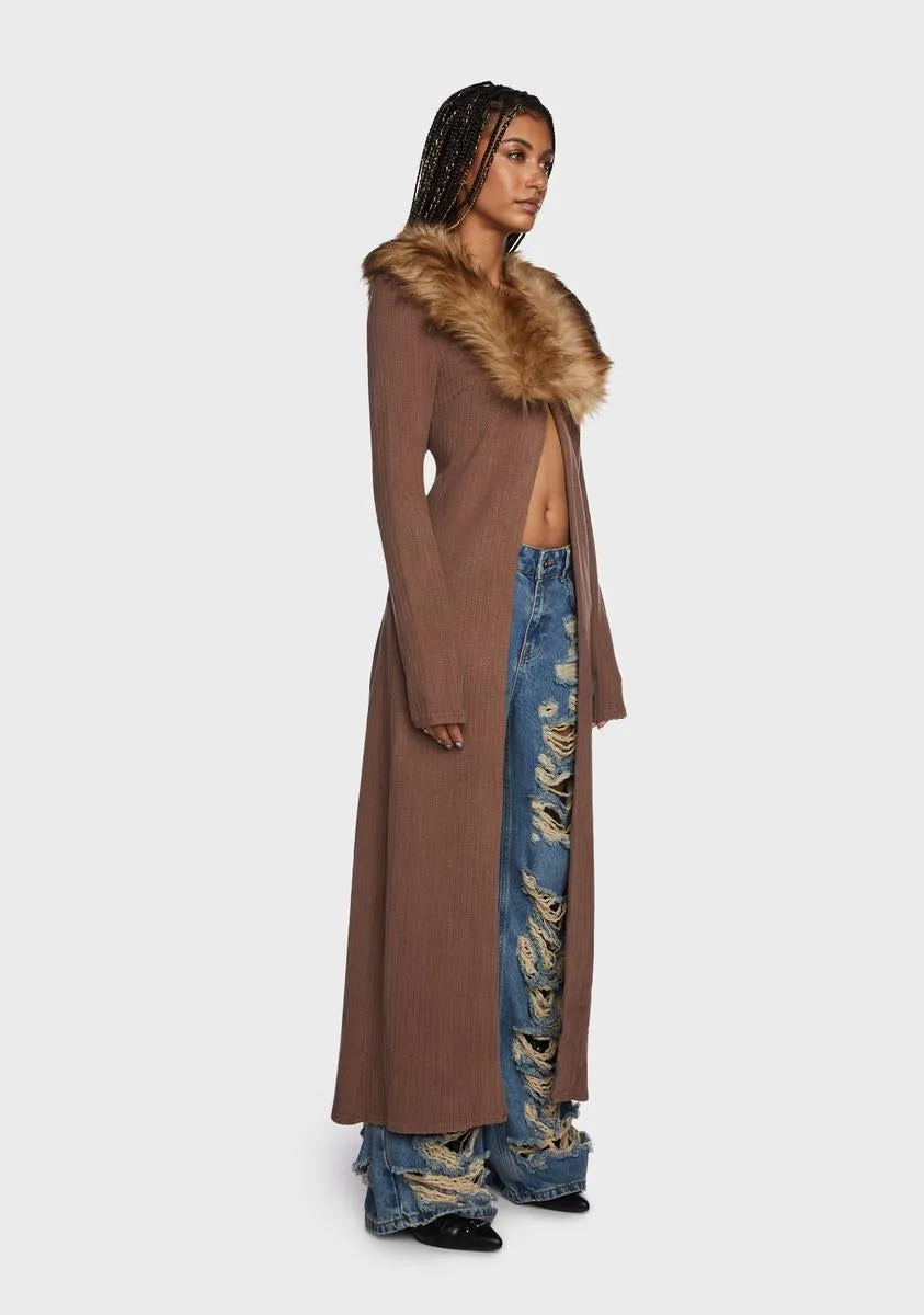 Chocolate Fall Into You Maxi Cardigan