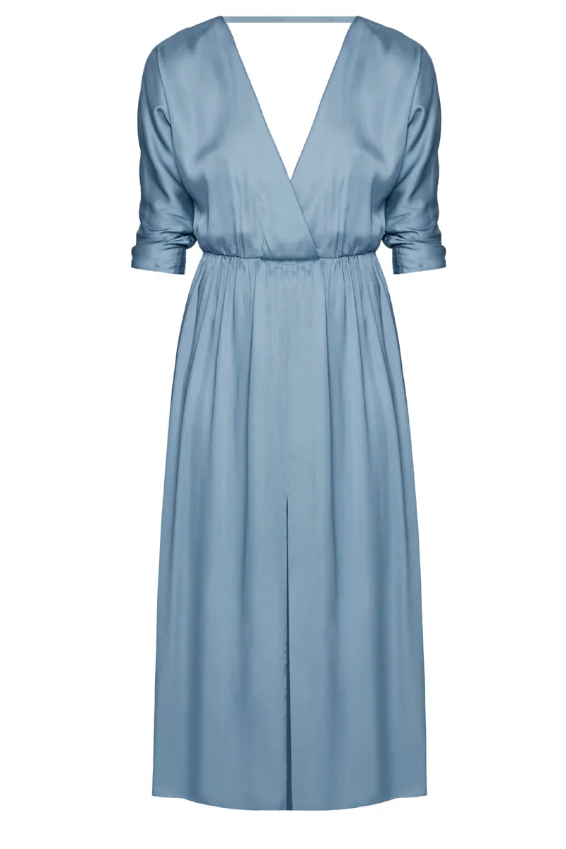 CIARA oversized kimono sleeve midi dress in stone blue