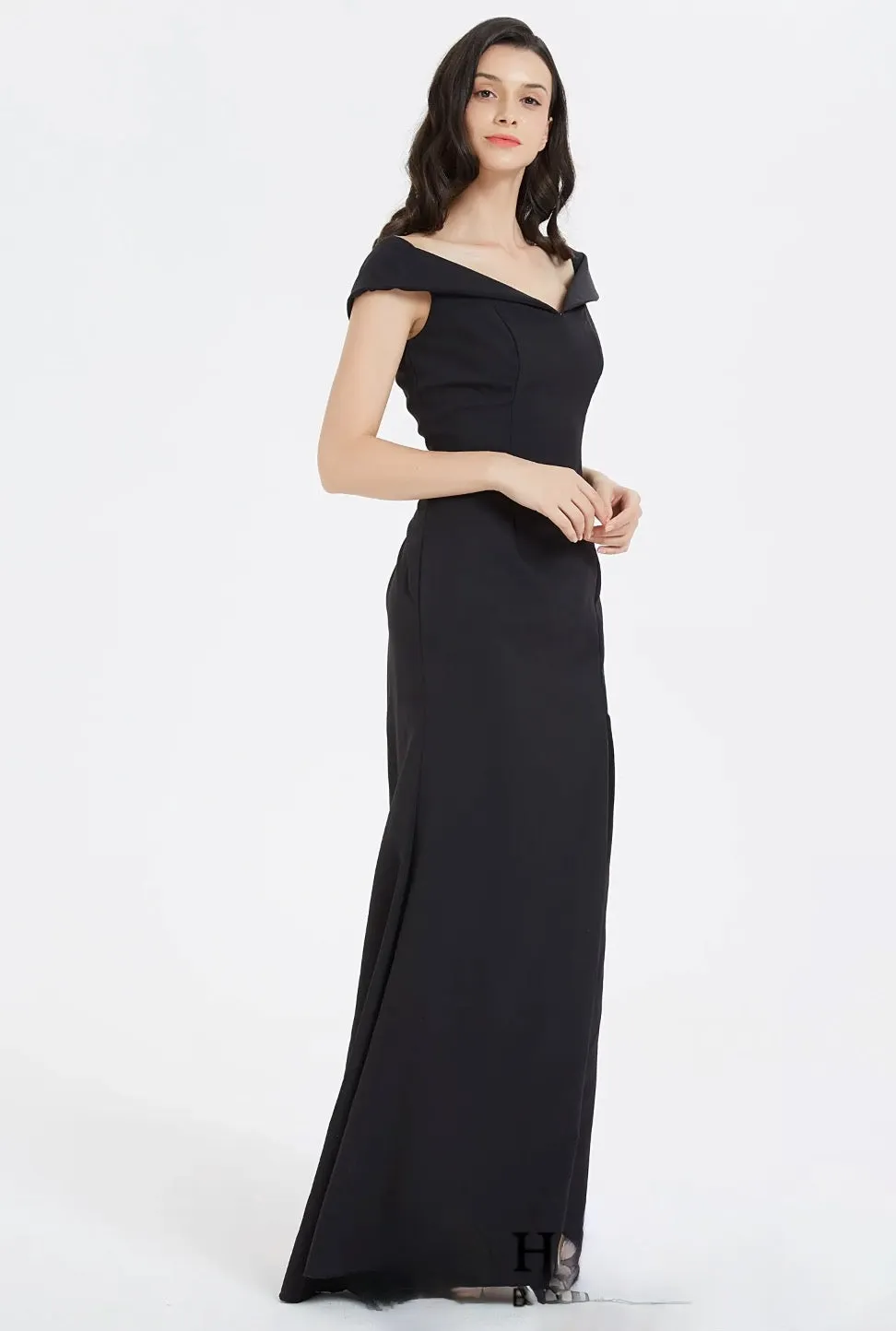 Classic Off The Shoulder Split Long Bridesmaid Dress