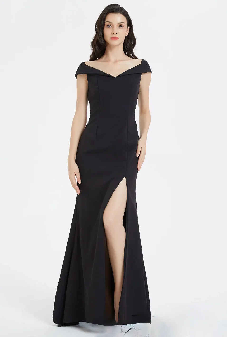 Classic Off The Shoulder Split Long Bridesmaid Dress