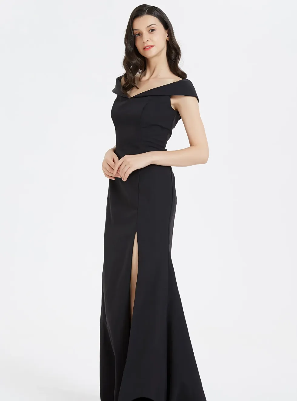 Classic Off The Shoulder Split Long Bridesmaid Dress