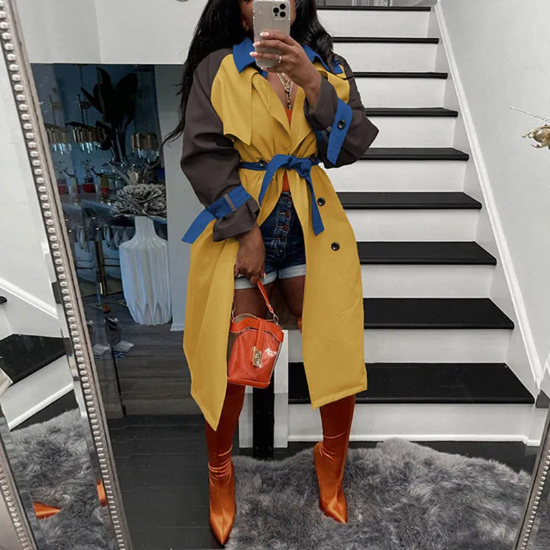 Color Block Button Down Long Coat