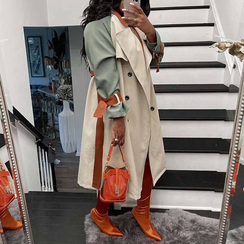 Color Block Button Down Long Coat