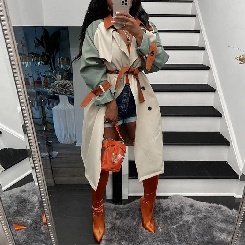 Color Block Button Down Long Coat