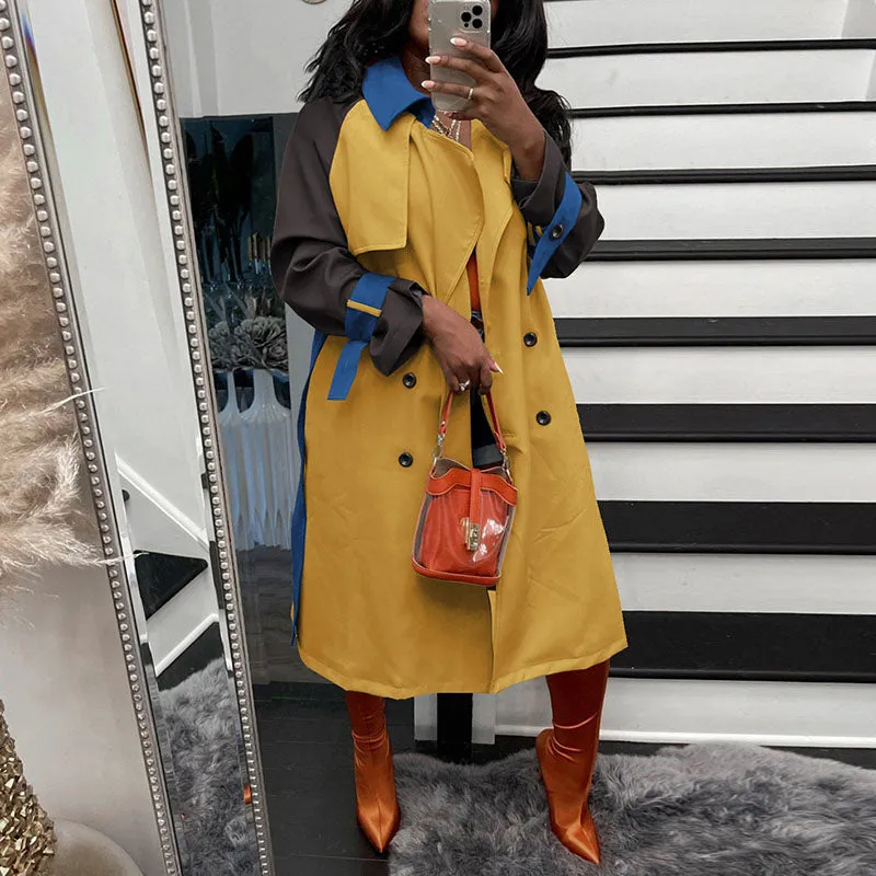 Color Block Button Down Long Coat