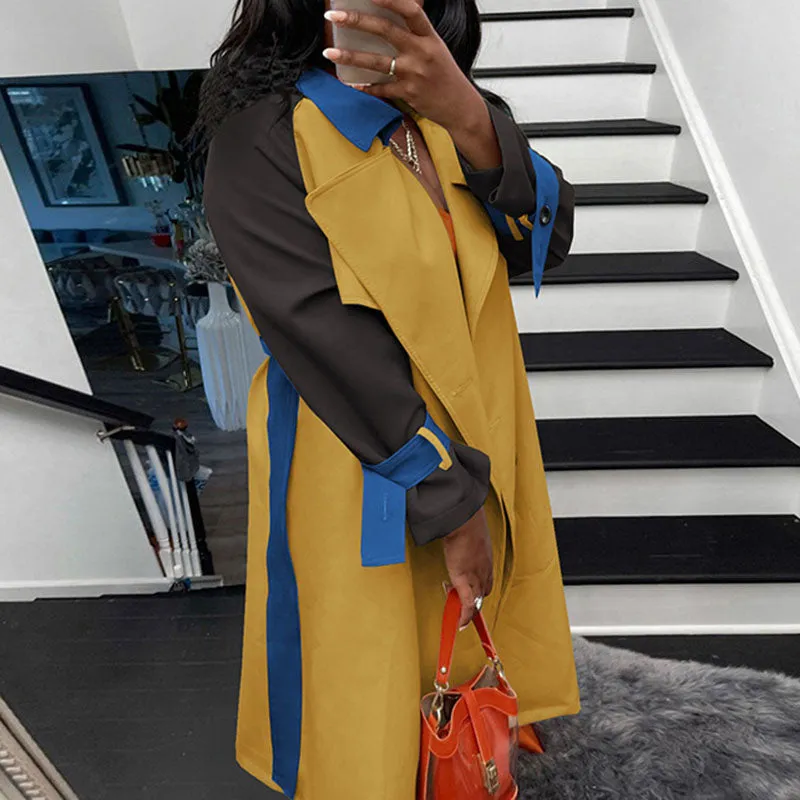 Color Block Button Down Long Coat