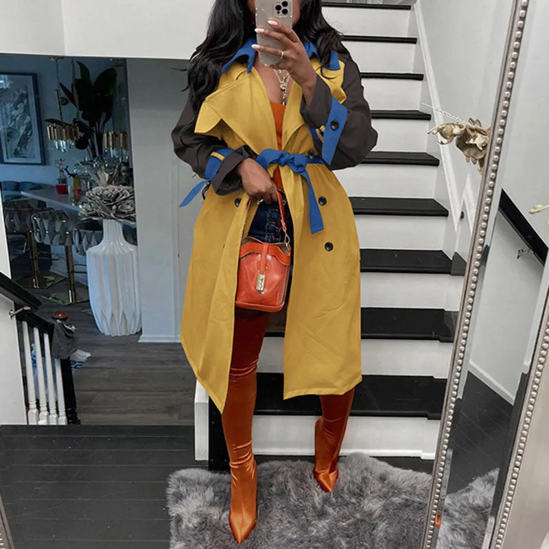 Color Block Button Down Long Coat