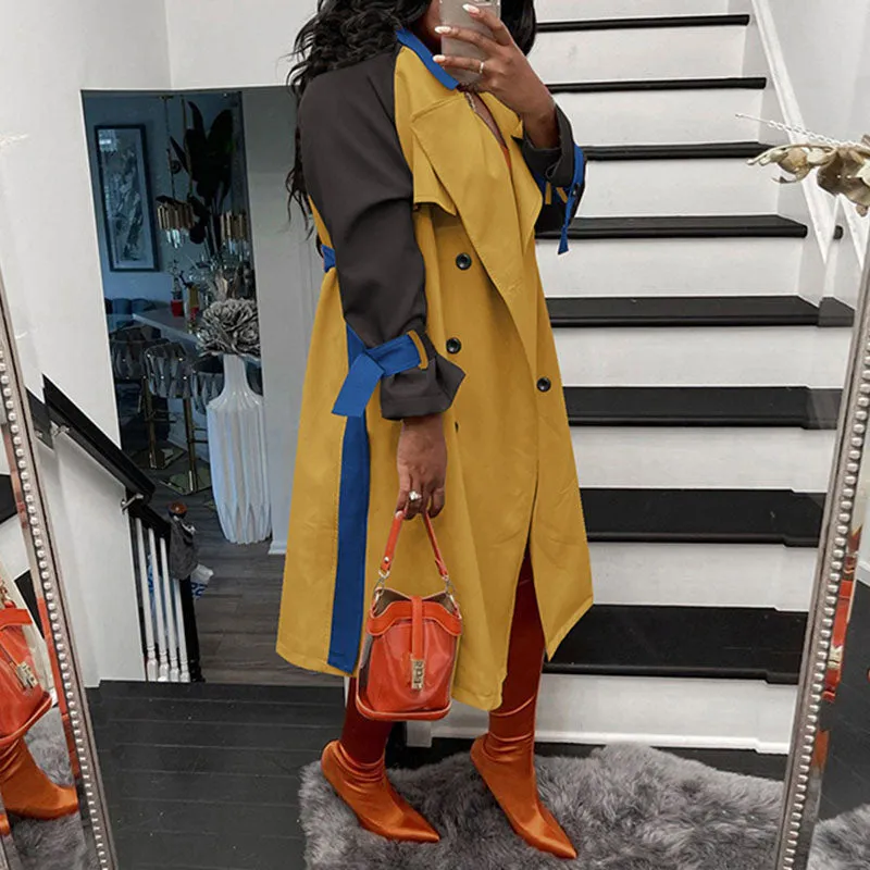 Color Block Button Down Long Coat