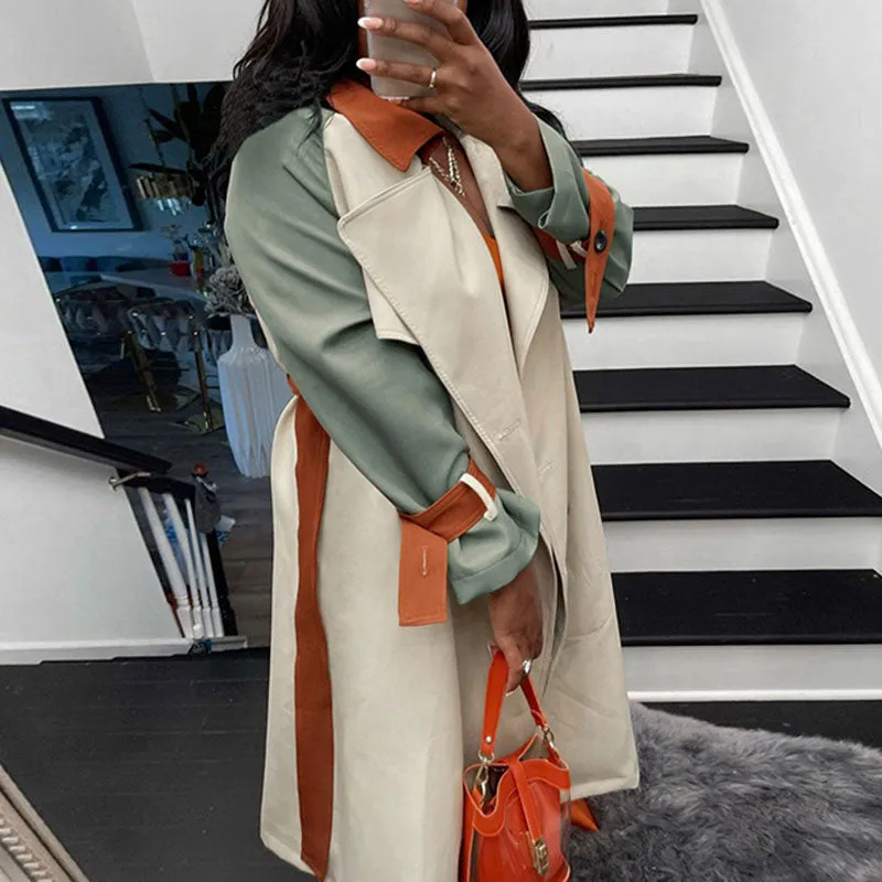 Color Block Button Down Long Coat