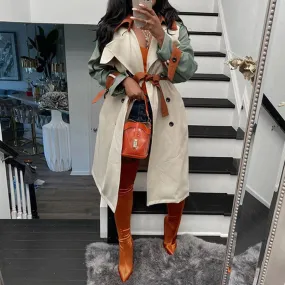 Color Block Button Down Long Coat