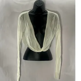 COMMENSE Women's Cream Twist Front Cover-Up Long Sleeve Knit Crop Top SZ XS