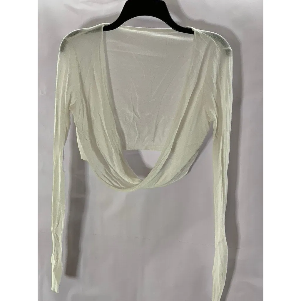 COMMENSE Women's Cream Twist Front Cover-Up Long Sleeve Knit Crop Top SZ XS