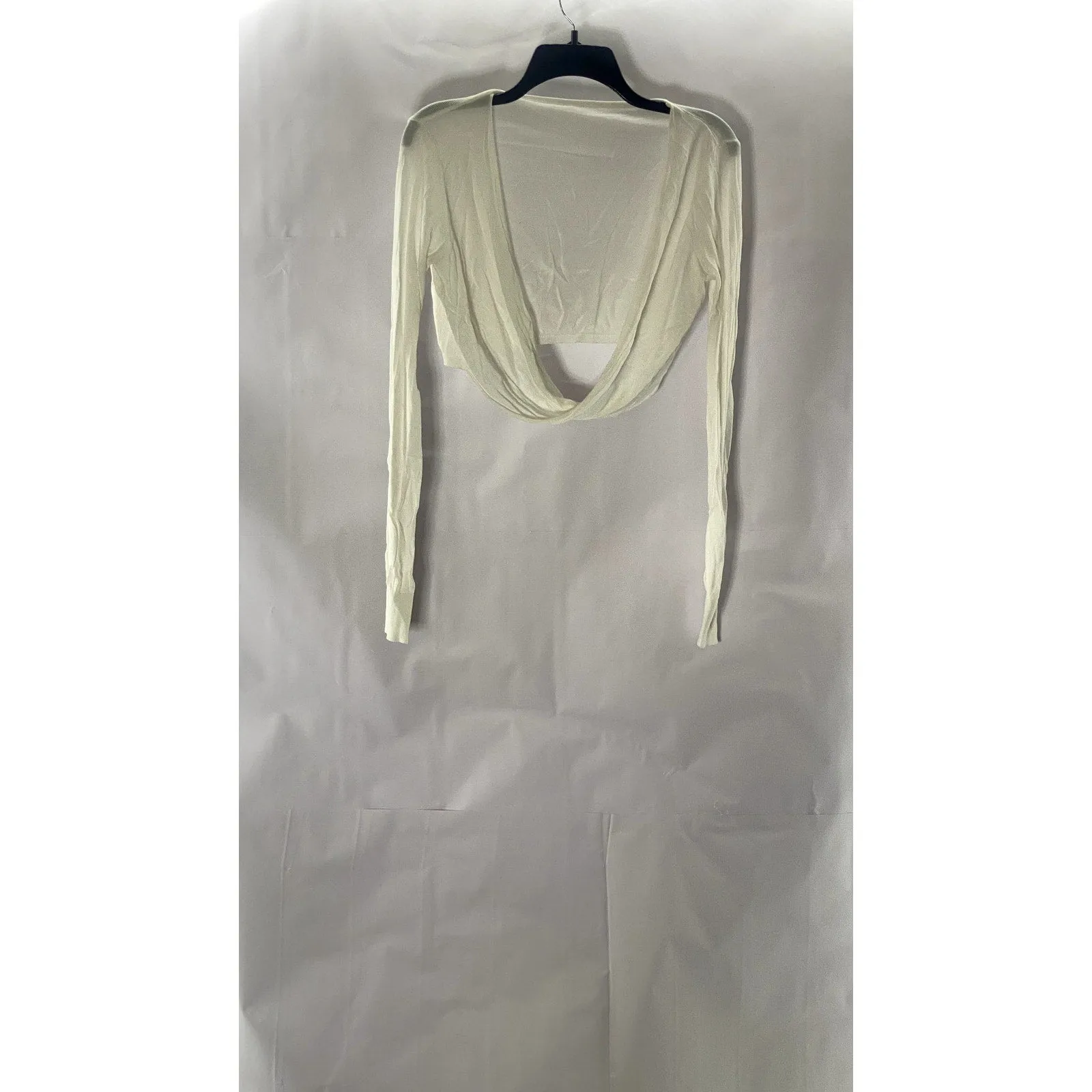 COMMENSE Women's Cream Twist Front Cover-Up Long Sleeve Knit Crop Top SZ XS
