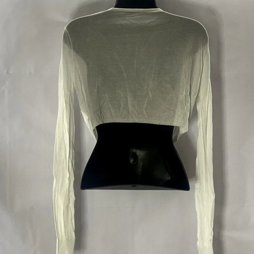 COMMENSE Women's Cream Twist Front Cover-Up Long Sleeve Knit Crop Top SZ XS