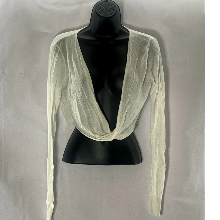 COMMENSE Women's Cream Twist Front Cover-Up Long Sleeve Knit Crop Top SZ XS