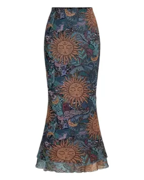 Constellation Print Mesh Long Skirt