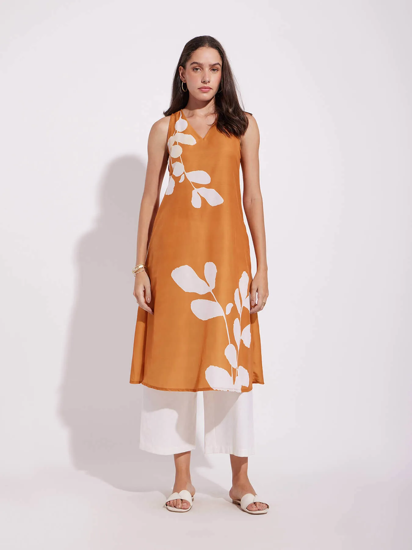 Cotton Floral A-Line Kurta Set - Mustard