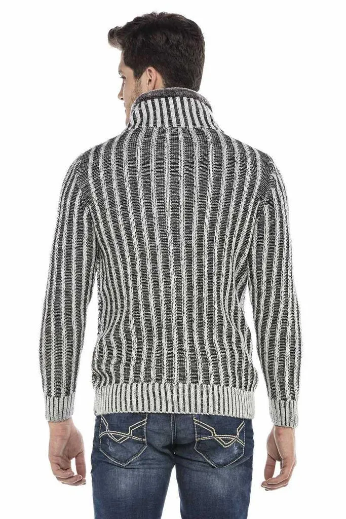 CP213 Fur Collar Zippered Thick Wool Slim Fit Sweater