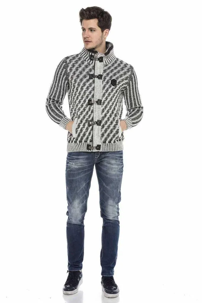 CP213 Fur Collar Zippered Thick Wool Slim Fit Sweater