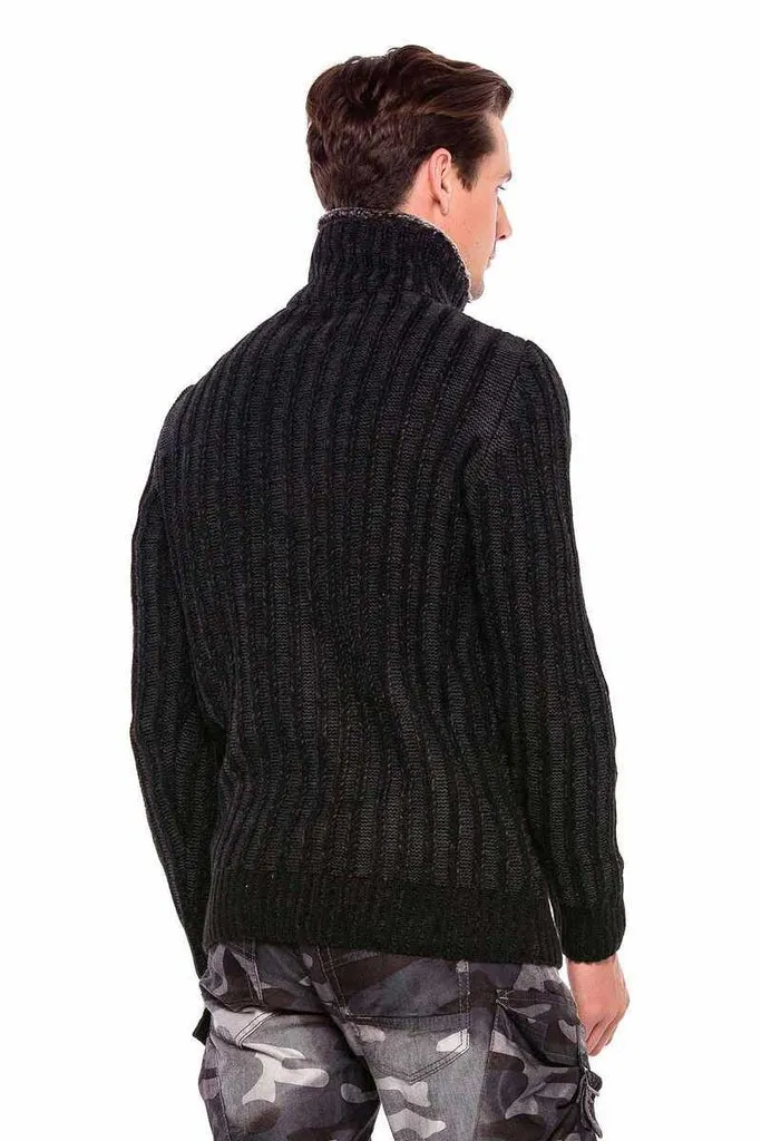 CP213 Fur Collar Zippered Thick Wool Slim Fit Sweater