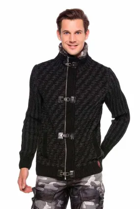 CP213 Fur Collar Zippered Thick Wool Slim Fit Sweater