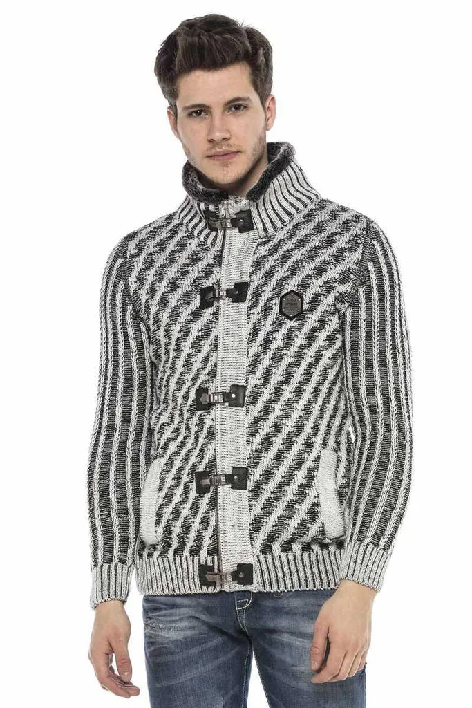 CP213 Fur Collar Zippered Thick Wool Slim Fit Sweater