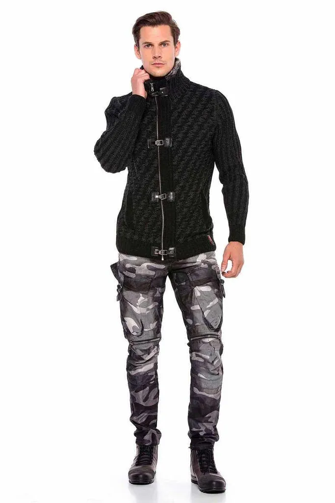 CP213 Fur Collar Zippered Thick Wool Slim Fit Sweater