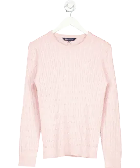 Crew Clothing Pink Heritage Cable Knit Cotton Cashmere Crew Neck Jumper UK 12